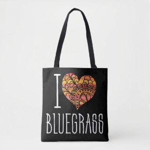 I Kärlek Bluegräs Gult Orange Mandala Heart Tygkasse