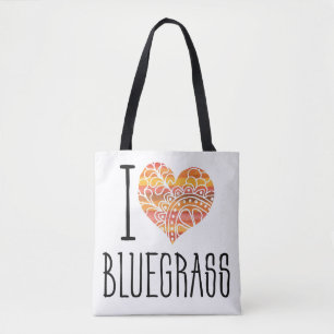 I Kärlek Bluegräs Gult Orange Mandala Heart Tygkasse