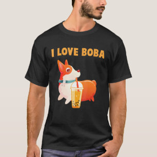 I Kärlek Boba Cute Welsh Corgi Pembroke Bubble Tea T Shirt