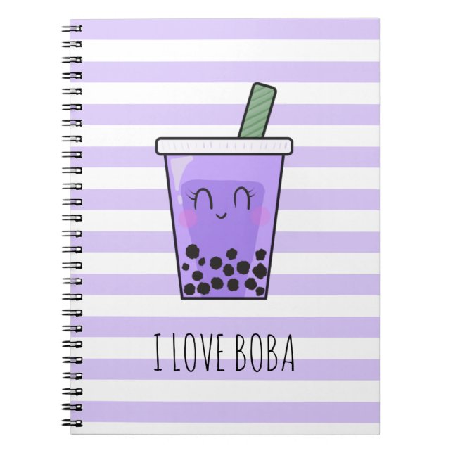 I Kärlek Boba Kawaii Bubble Tea Taro Ube Lila  Anteckningsbok (Framsidan)