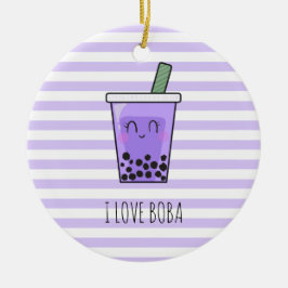 I Kärlek Boba Kawaii Bubble Tea Taro Ube Lila Julgransprydnad Keramik