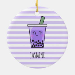 I Kärlek Boba Kawaii Bubble Tea Taro Ube Lila Julgransprydnad Keramik