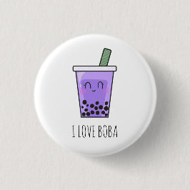 I Kärlek Boba Kawaii Bubble Tea Taro Ube Lila Knapp