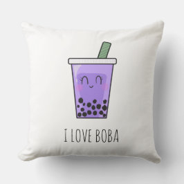 I Kärlek Boba Kawaii Bubble Tea Taro Ube Lila Kudde