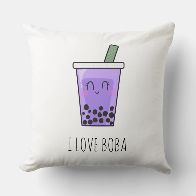 I Kärlek Boba Kawaii Bubble Tea Taro Ube Lila Kudde (Framsida)