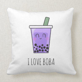 I Kärlek Boba Kawaii Bubble Tea Taro Ube Lila Kudde