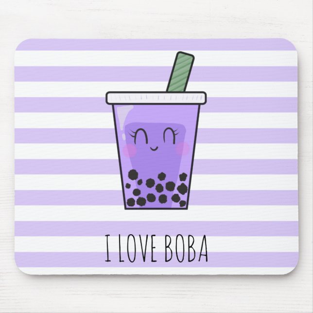 I Kärlek Boba Kawaii Bubble Tea Taro Ube Lila Musmatta (Framsidan)