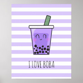 I Kärlek Boba Kawaii Bubble Tea Taro Ube Lila Poster