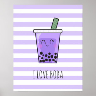 I Kärlek Boba Kawaii Bubble Tea Taro Ube Lila Poster
