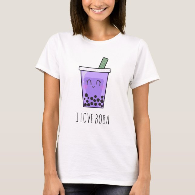 I Kärlek Boba Kawaii Bubble Tea Taro Ube Lila T Shirt (Framsida)