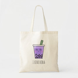 I Kärlek Boba Kawaii Bubble Tea Taro Ube Lila Tygkasse