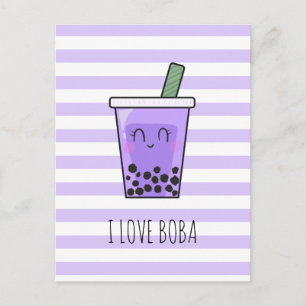 I Kärlek Boba Kawaii Bubble Tea Taro Ube Lila Vykort