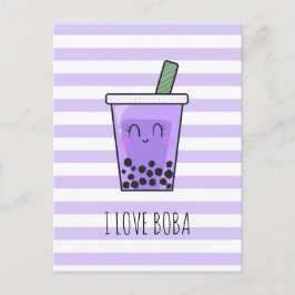 I Kärlek Boba Kawaii Bubble Tea Taro Ube Lila Vykort