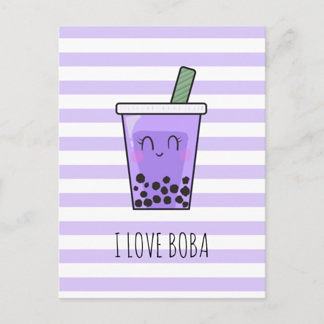 I Kärlek Boba Kawaii Bubble Tea Taro Ube Lila Vykort (Framsida)