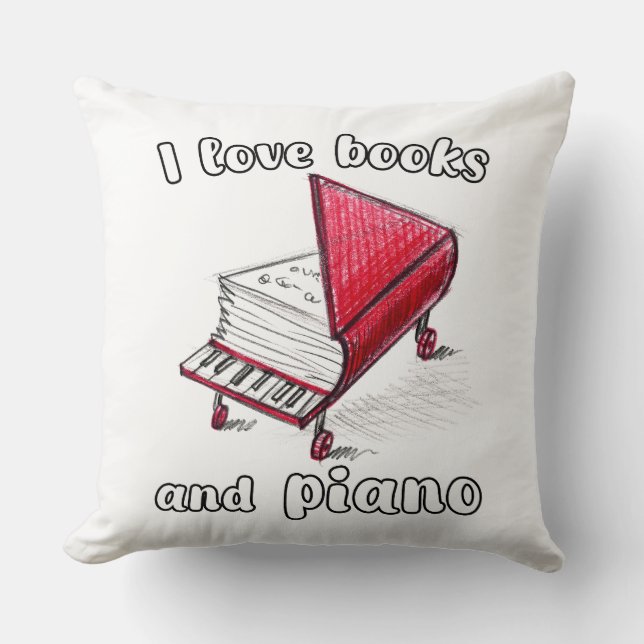 I Kärlek Bokar och Piano, autentisk frihandskonst Kudde (Framsida)
