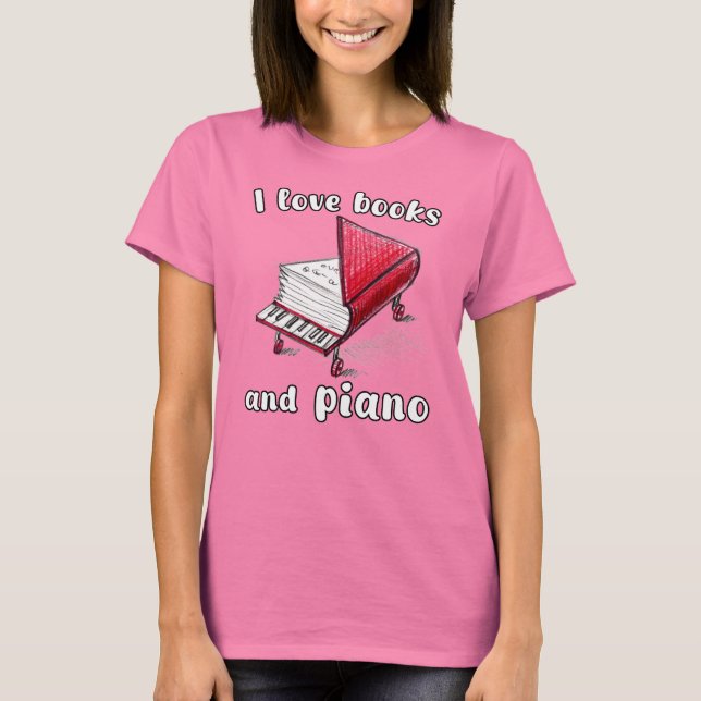 I Kärlek Bokar och Piano, autentisk frihandskonst T Shirt (Framsida)
