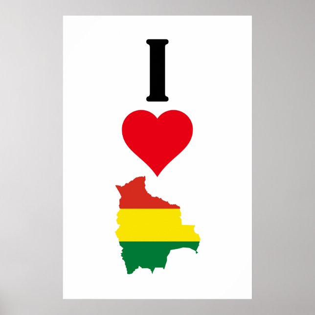 I Kärlek Bolivia Lodrät I Heart Land Flagga Karta Poster (Framsidan)