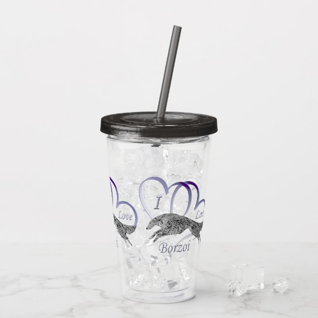 I Kärlek Borzoi Acrylic Tumbler Take Away Mugg (Baksida Ice)
