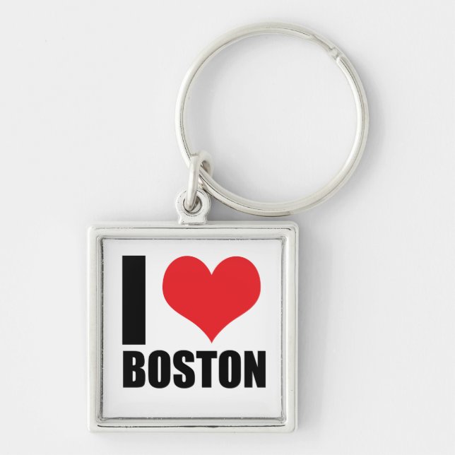I kärlek Boston Fyrkantig Silverfärgad Nyckelring (Framsidan)