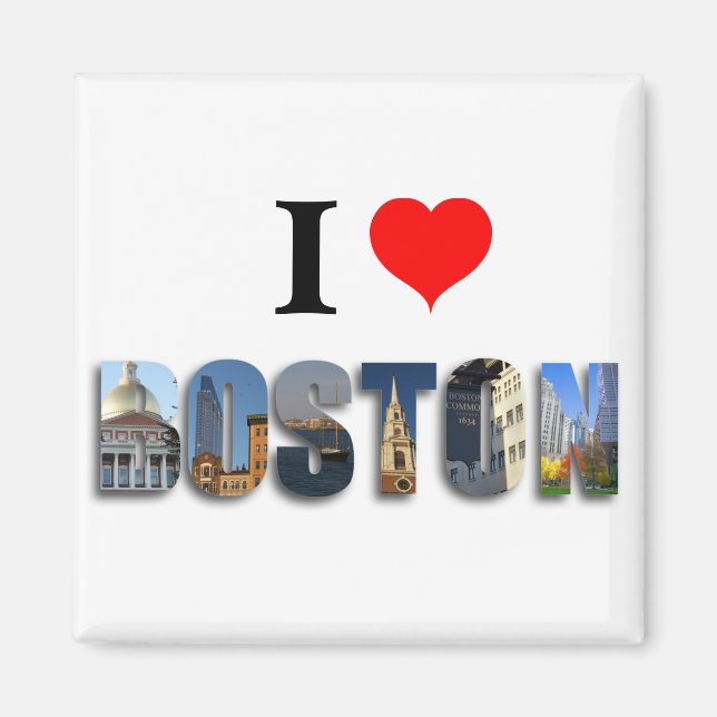 I Kärlek Boston Massachusetts Travel City Foton Magnet (Framsidan)