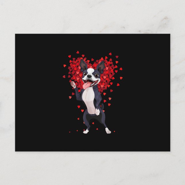 I Kärlek Boston Terrier Funny Heart Valentine Gift Vykort (Framsida)