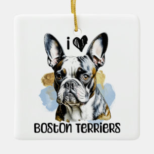 I Kärlek Boston Terriers Personlig Julgransprydnad Keramik
