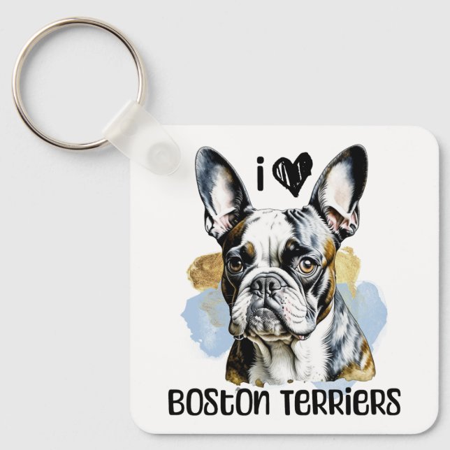 I Kärlek Boston Terriers Personlig Nyckelring (Framsida)