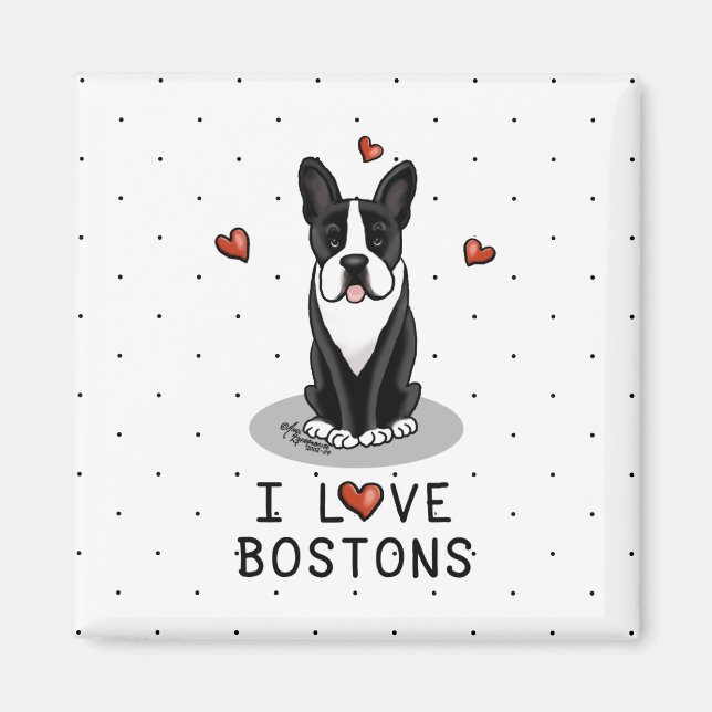 I Kärlek Bostons Boston Terriers (svartvitt) Magnet (Framsidan)