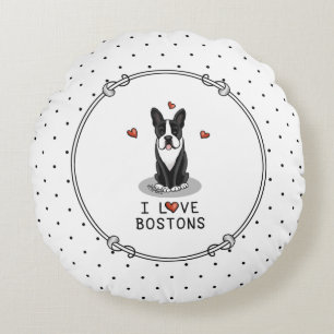 I Kärlek Bostons Boston Terriers (svartvitt) Rund Kudde