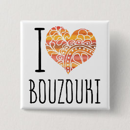 I Kärlek Bouzouki Orange Mandala Heart Knapp