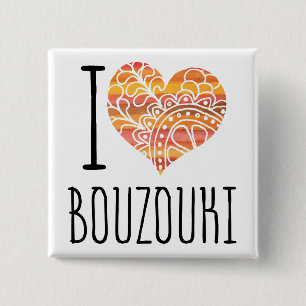 I Kärlek Bouzouki Orange Mandala Heart Knapp