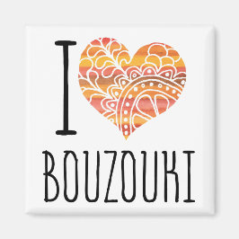 I Kärlek Bouzouki Orange Mandala Heart Magnet