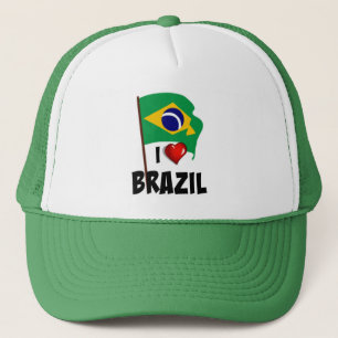 I Kärlek Brasilien, flagga av Brasilien som vifta Keps