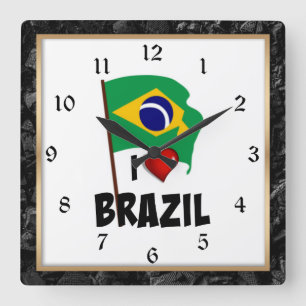 I Kärlek Brasilien, flagga Brasilien med ram Fyrkantig Klocka