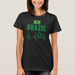 I Kärlek Brasilien Flagga Soccer Ball Heartslag T Shirt