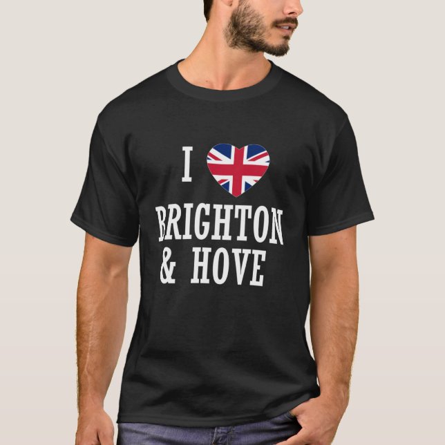 I Kärlek Brighton & Hove England Union Jack Flagga T Shirt (Framsida)