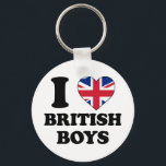 I kärlek British boys Nyckelring<br><div class="desc">Ik houd van Britse jongens. Jag älskar brittiska pojkar. Met zwarte brev en het hart är met de engelse vlag. Als je gek bent op jongens die uit Verenigd Koninkrijk komen.</div>