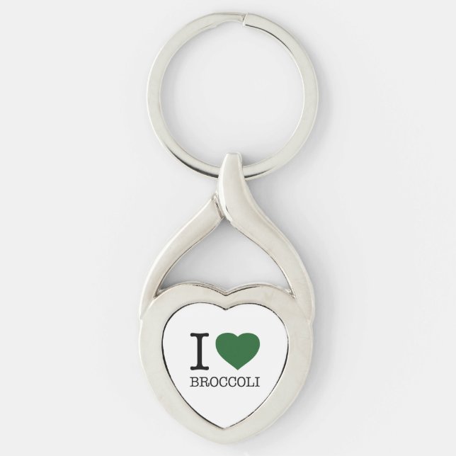 I KÄRLEK BROCCOLI TWISTED HEART SILVERFÄRGAD NYCKELRING (Framsidan)