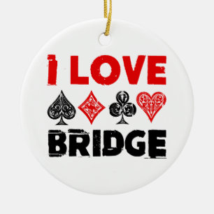 I Kärlek-brygga spelspelarentusiast för Bridge-kor Julgransprydnad Keramik