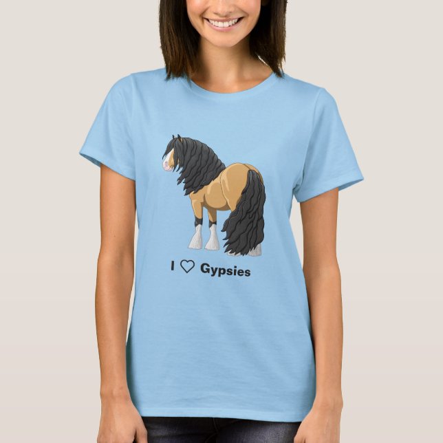 I Kärlek Buckskin Gypsy Vanner Draft Horses T-shirt (Framsida)