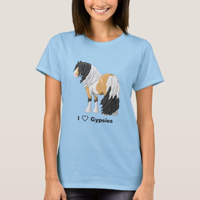 I Kärlek Buckskin Pinto Gypsy Vanner Draft Horses T-shirt (Framsida)