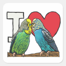 I Kärlek Budgies Fyrkantigt Klistermärke