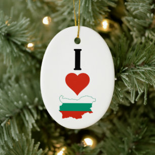 I Kärlek Bulgarien Lodrät I Heart Land Flagga Kart Julgransprydnad Keramik