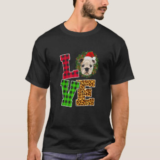 I Kärlek Bulldog Hund Santa Hat Leopard jul Xma T Shirt