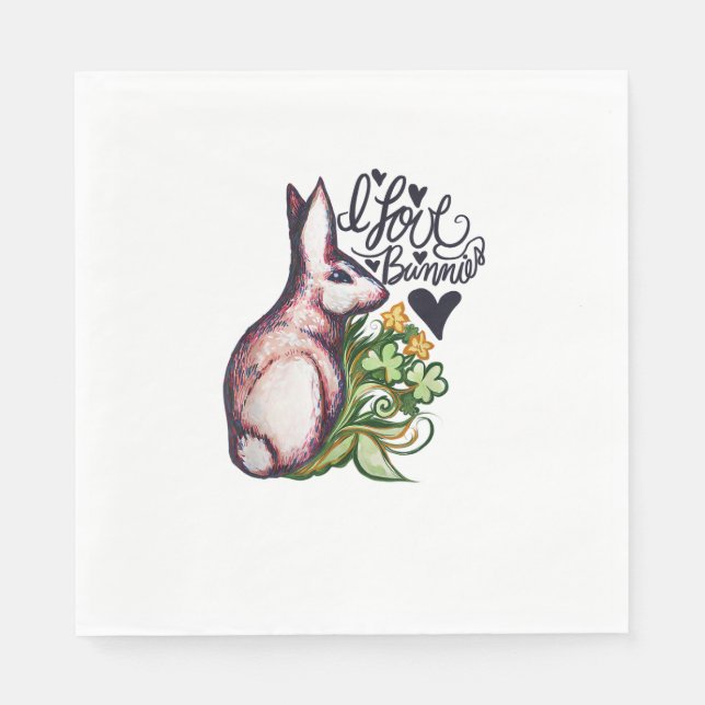I kärlek Bunnies Roligt Bunny Rabbit-teckningar Pappersservett (Framsidan)