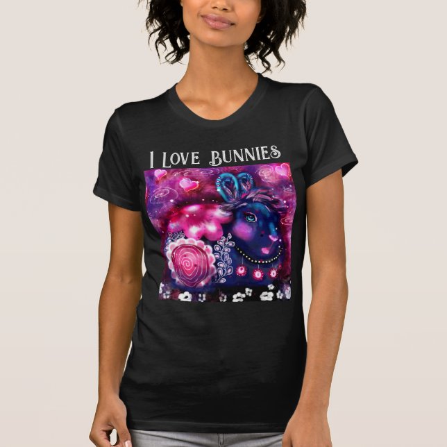 I Kärlek Bunnies Whimsical Bunny Painting Art Rosa T Shirt (Framsida)