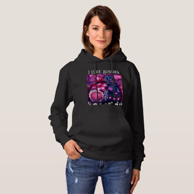 I Kärlek Bunnies Whimsical Bunny Painting Art Rosa T Shirt (Hel framsida)