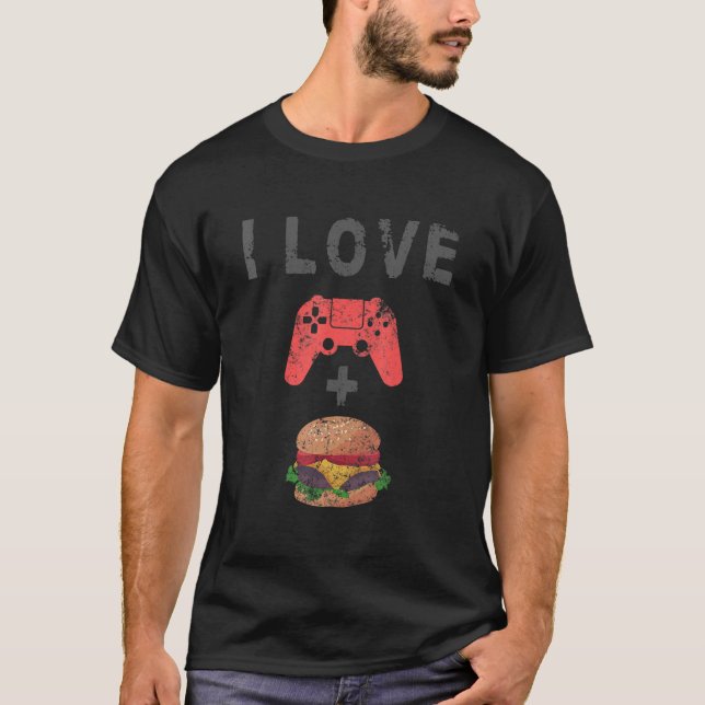 I Kärlek Burger and Gaming Retro Cheeseburger Game T Shirt (Framsida)