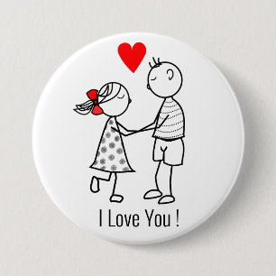 I Kärlek Button with Cute Couple - Anpassade Knapp