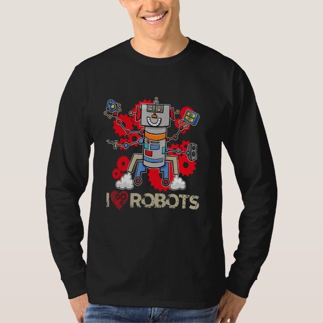 I Kärlek Byggande robots Machinery Robotics T Shirt (Framsida)
